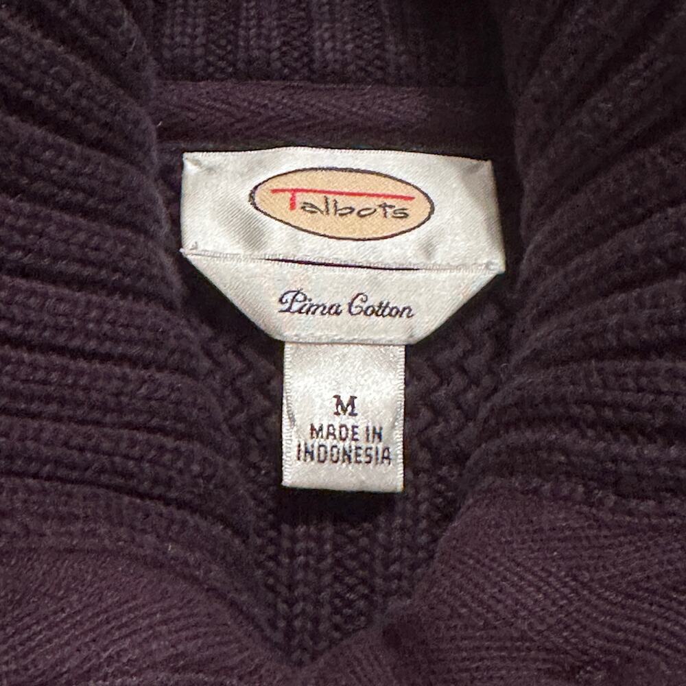 Talbots LADY Jacket Pima Cotton Cardigan Ribbed Knit Button Black SZ Medium - Picture 8 of 9